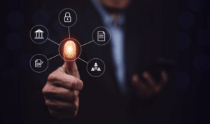 Serviços financeiros digitais integrados mostrando fluxo de informações entre instituições e clientes
