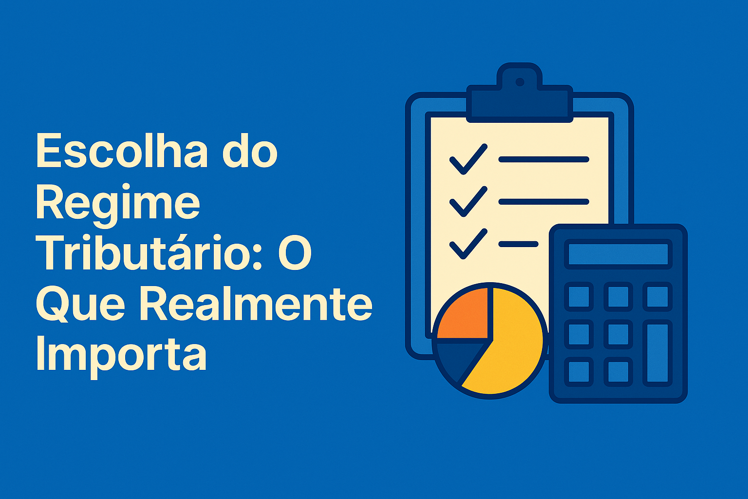 Capa do artigo sobre a escolha do regime tributário com título em destaque e ícones de cálculo e checklist.