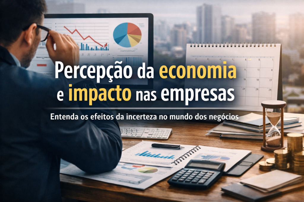 “Empresário analisando gráficos financeiros em computador enquanto avalia o impacto da percepção da economia nas empresas e no fluxo de caixa dos negócios.”