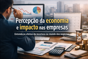 “Empresário analisando gráficos financeiros em computador enquanto avalia o impacto da percepção da economia nas empresas e no fluxo de caixa dos negócios.”