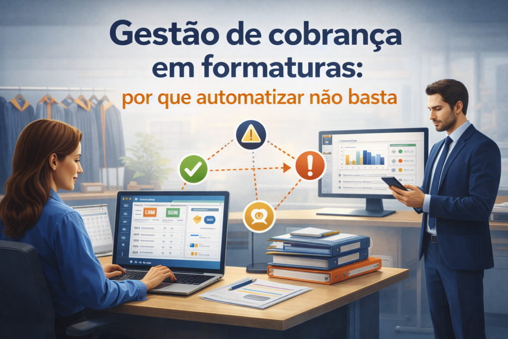 Gestão de cobrança em formaturas com sistema integrado mostrando controle financeiro e automação vinculada a contratos.