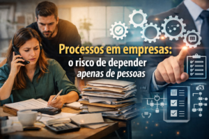 Processos em empresas de formatura com comparação entre gestão desorganizada e operação estruturada com sistemas e controle