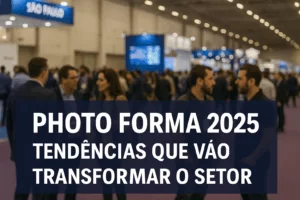 Capa horizontal do artigo “Photo Forma 2025: tendências que vão transformar o setor”, mostrando profissionais em feira de negócios em São Paulo com o título do evento sobreposto em destaque.