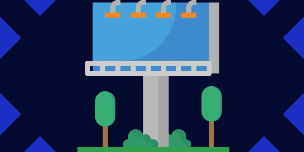 A imagem apresenta um outdoor com design moderno, colocado de forma proeminente em um cenário urbano, possivelmente exibindo um edifício de apartamentos alto ou imóveis de luxo, com o objetivo de atrair compradores ou investidores potenciais. Este cenário enfatiza o Marketing Imobiliário como uma estratégia visual chave para o setor.