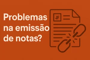 Problemas na emissão de notas? Ilustração de documento com corrente quebrada, simbolizando falhas na emissão fiscal.