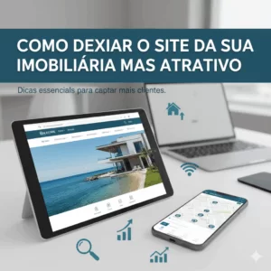 Site imobiliário em tablet e celular com o título