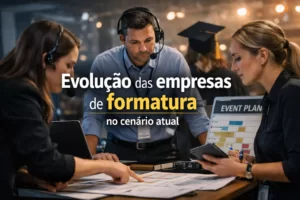 Imagem de capa representando a evolução das empresas de formatura, com foco em organização, bastidores e maturidade no cenário atual.
